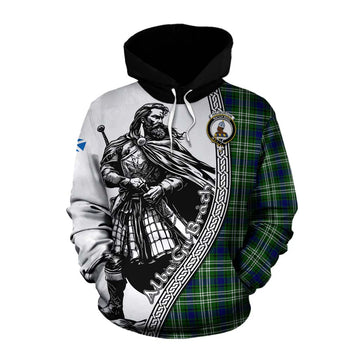 Haliburton Tartan Clan Crest Cotton Hoodie with Highlander Warrior Celtic Style Pullover Hoodie XS - Tartan Vibes Clothing