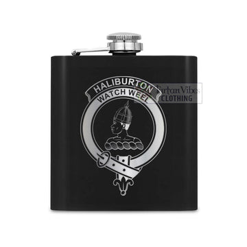 Haliburton Crest Hip Flask Set 7oz Black Stainless Steel with A Gift Box One Size 7oz - 2D-tartanvibesclothing