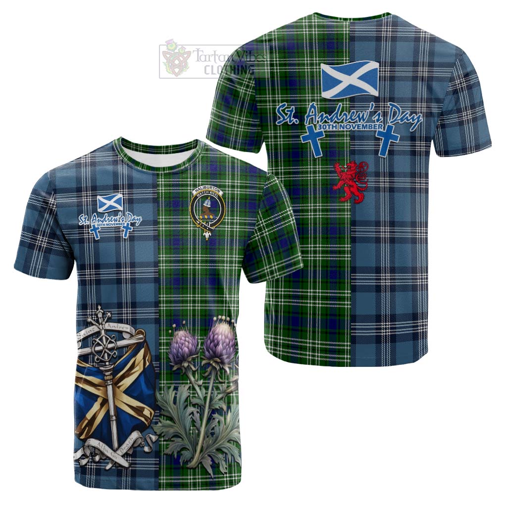 Haliburton Tartan Cotton T-shirt Happy St. Andrew's Day Half Tartan Style Kid's Shirt - Tartan Vibes Clothing