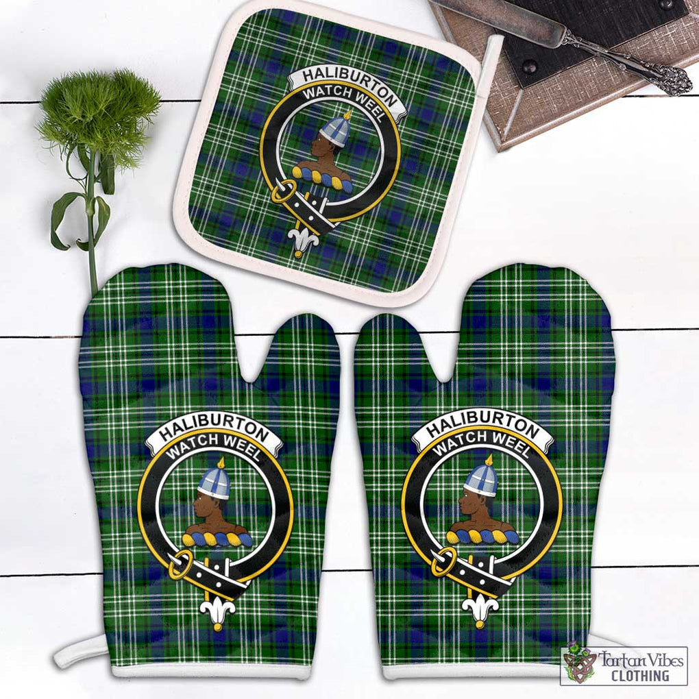 Haliburton Tartan Combo Oven Mitt & Pot-Holder with Family Crest White - Tartan Vibes Clothing