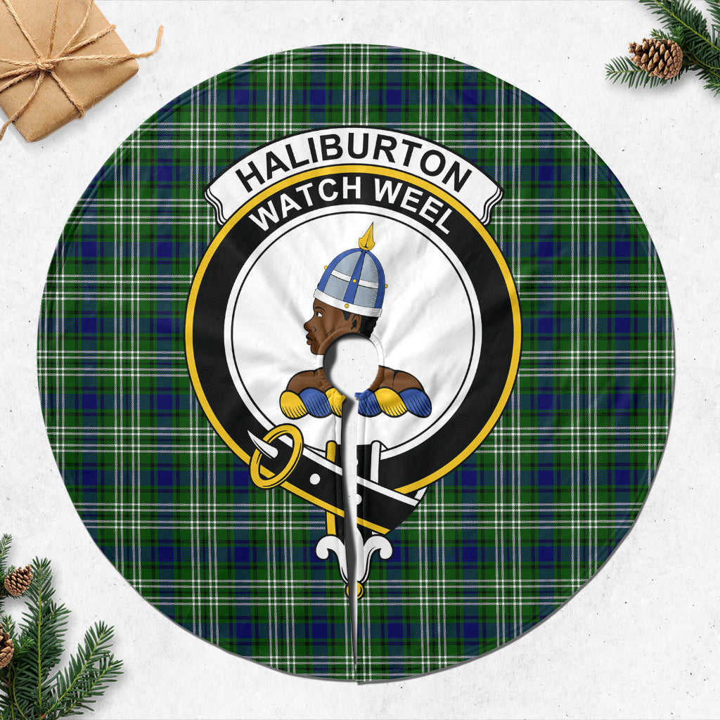 Haliburton Tartan Christmas Tree Skirt with Family Crest 47*47 inch - Tartan Vibes Clothing
