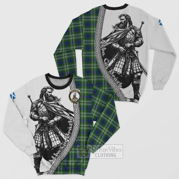 Haliburton Tartan Clan Crest Sweatshirt with Highlander Warrior Celtic Style Unisex - Tartan Vibes Clothing
