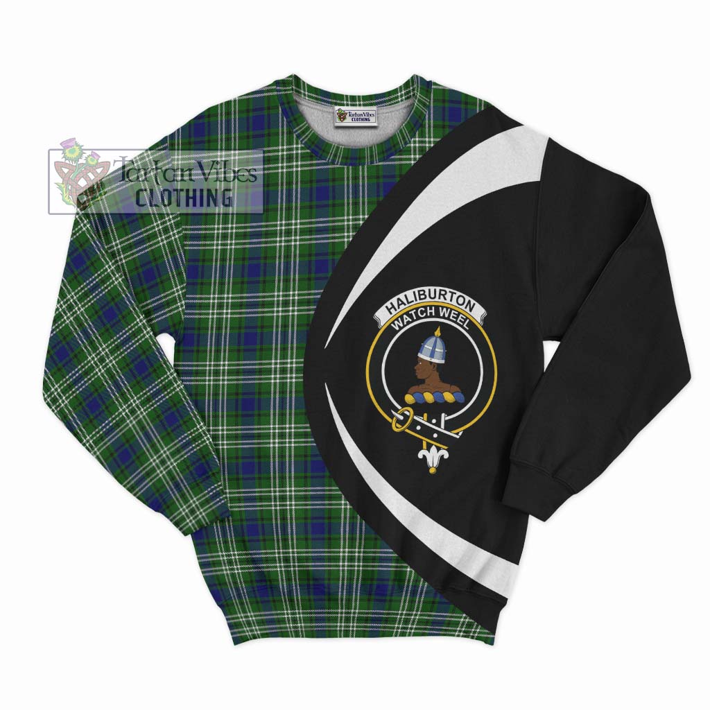 Haliburton Tartan Sweatshirt with Family Crest Circle Style Unisex - Tartan Vibes Clothing