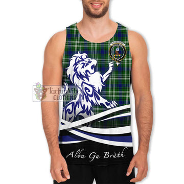 Haliburton Tartan Men's Tank Top with Alba Gu Brath Regal Lion Emblem Men - Tartan Vibes Clothing