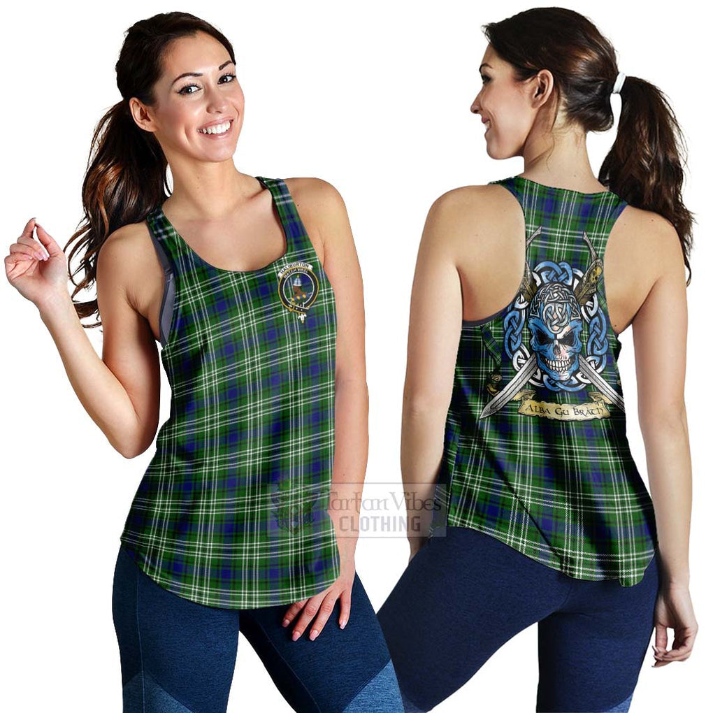 Haliburton Tartan Women's Racerback Tanks with Family Crest Celtic Skull Style 4XL - Tartan Vibes Clothing
