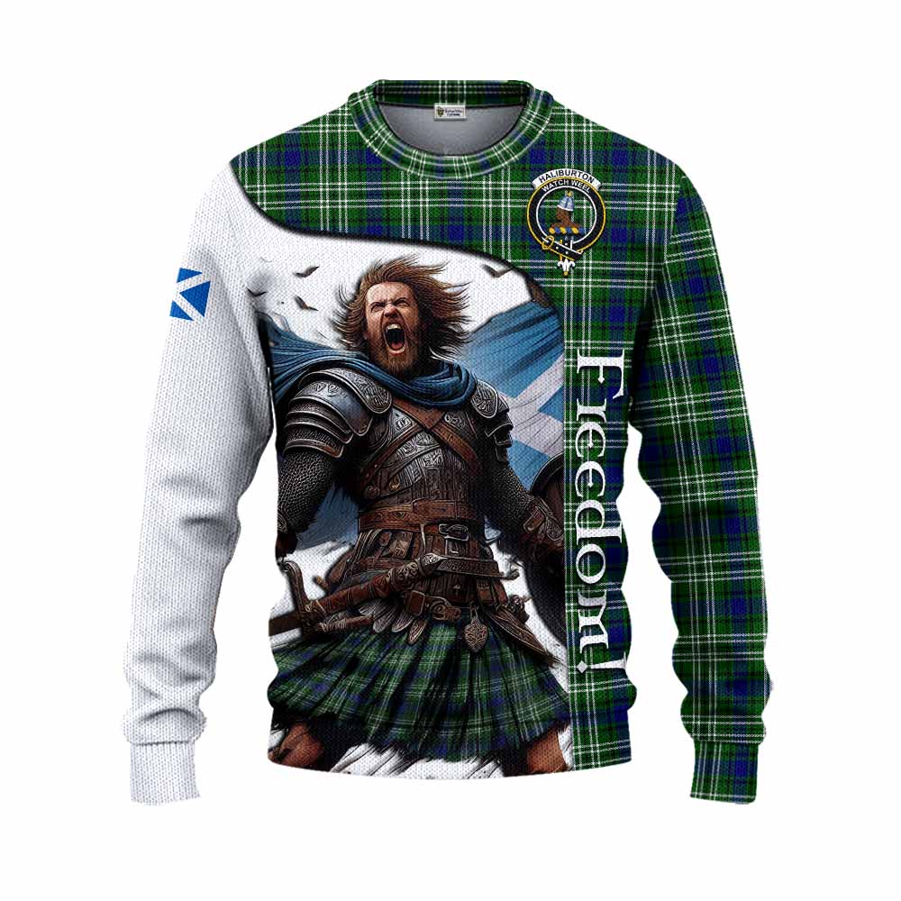 Haliburton Crest Tartan Knitted Sweater Inspired by the Freedom of Scottish Warrior Unisex - Tartan Vibes Clothing