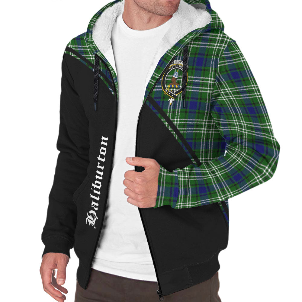 Haliburton Tartan Sherpa Hoodie with Family Crest Curve Style Unisex - Tartan Vibes Clothing