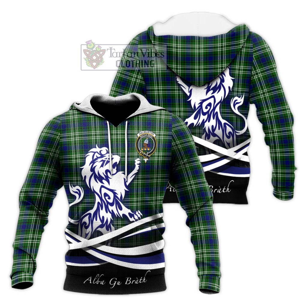 Haliburton Tartan Knitted Hoodie with Alba Gu Brath Regal Lion Emblem Unisex Knitted Pullover Hoodie - Tartan Vibes Clothing