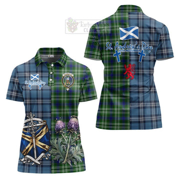 Haliburton Tartan Women's Polo Shirt Happy St. Andrew's Day Half Tartan Style Women - Tartan Vibes Clothing