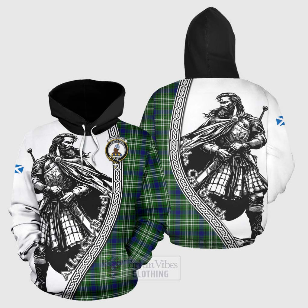 Haliburton Tartan Clan Crest Hoodie with Highlander Warrior Celtic Style Zip Hoodie - Tartan Vibes Clothing