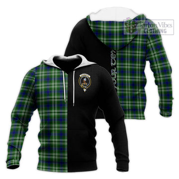 Haliburton Tartan Knitted Hoodie with Family Crest and Half Of Me Style Unisex Knitted Pullover Hoodie - Tartan Vibes Clothing