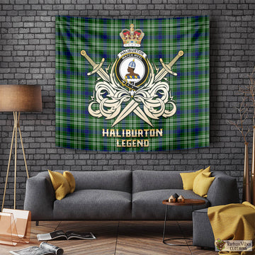 Haliburton Tartan Tapestry with Clan Crest and the Golden Sword of Courageous Legacy Tapestry - Tartan Vibes Clothing