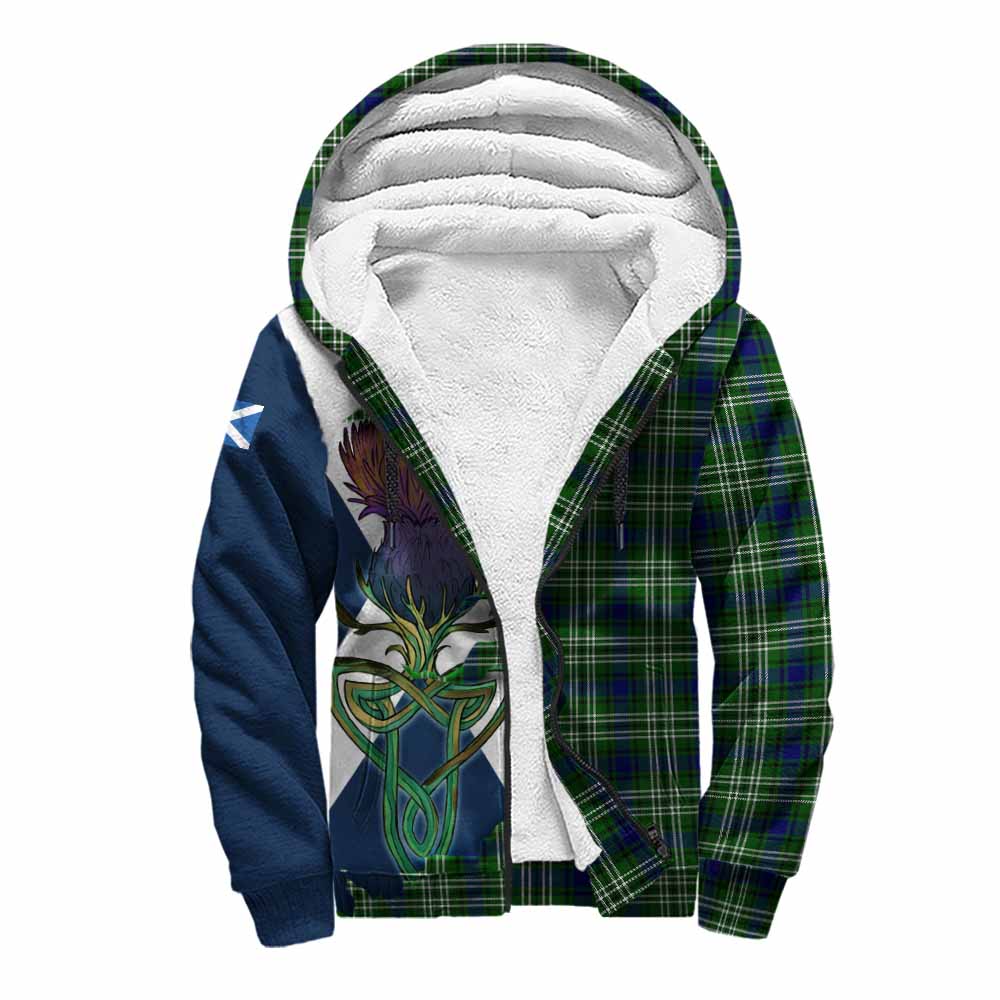 Haliburton Tartan Family Crest Sherpa Hoodie Scottish Thistle Celtic Inspired Unisex S - Tartan Vibes Clothing