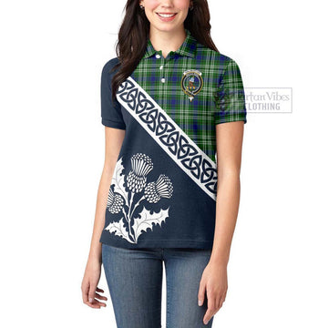 Haliburton Tartan Women's Polo Shirt Featuring Thistle and Scotland Map - Tartanvibesclothing Store