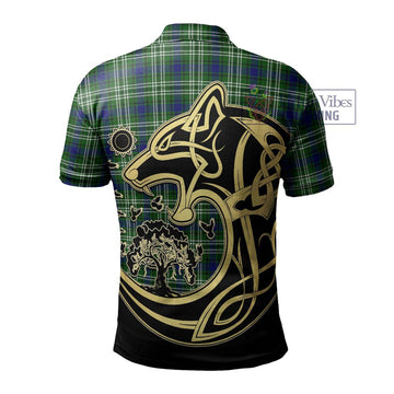 Haliburton Tartan Polo Shirt with Family Crest Celtic Wolf Style - Tartan Vibes Clothing