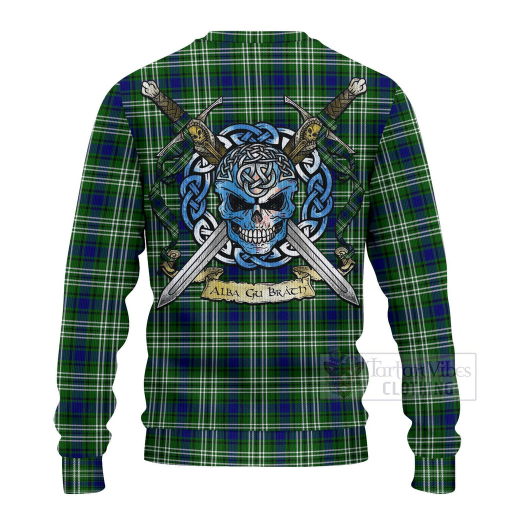 Haliburton Tartan Ugly Sweater with Family Crest Celtic Skull Style - Tartan Vibes Clothing