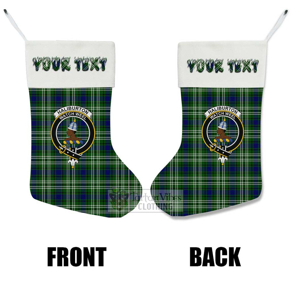 Haliburton Tartan Family Crest Christmas Stocking with Personalized Text - Tartan Vibes Clothing