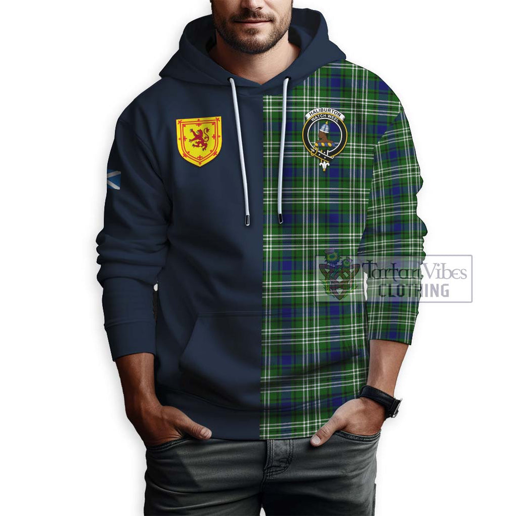 Haliburton Tartan Hoodie Alba with Scottish Lion Royal Arm Half Style - Tartan Vibes Clothing