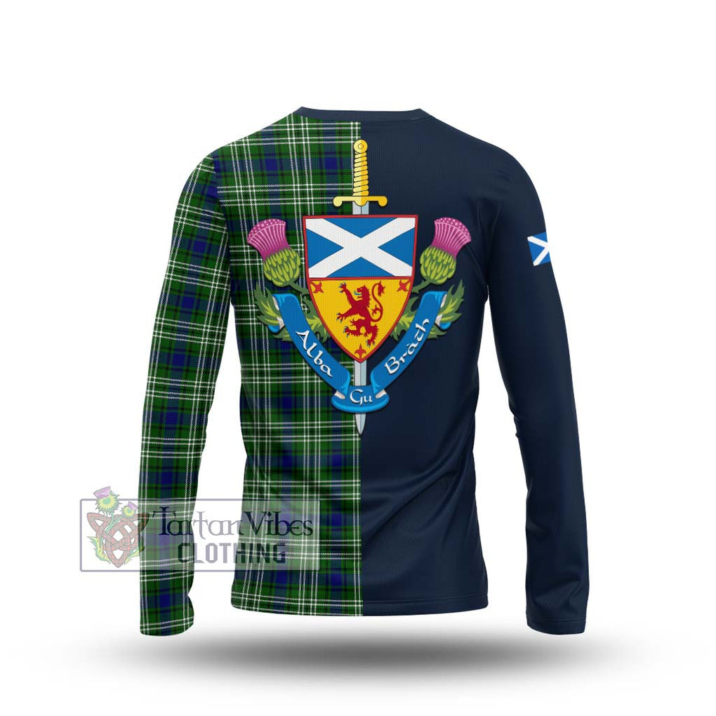 Haliburton Tartan Long Sleeve T-Shirt Alba with Scottish Lion Royal Arm Half Style - Tartan Vibes Clothing