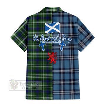 Haliburton Tartan Hawaiian Shirt Happy St. Andrew's Day Half Tartan Style - Tartan Vibes Clothing