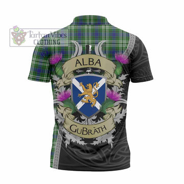 Haliburton Tartan Family Crest Zipper Polo Shirt Lion Rampant Royal Thistle Shield Celtic Inspired - Tartan Vibes Clothing