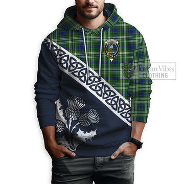 Haliburton Tartan Hoodie Featuring Thistle and Scotland Map - Tartan Vibes Clothing