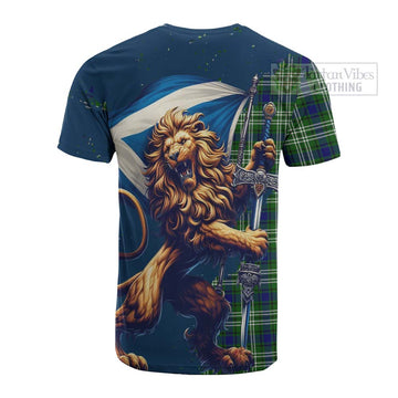 Tartan Vibes Clothing Haliburton Tartan Family Crest Cotton T-shirt with Scottish Majestic Lion