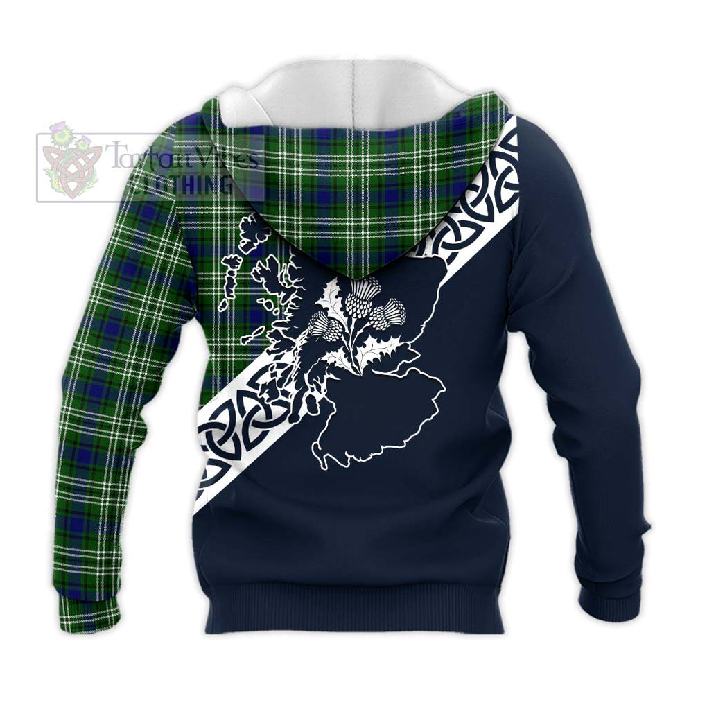 Haliburton Tartan Knitted Hoodie Featuring Thistle and Scotland Map - Tartan Vibes Clothing
