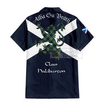Haliburton Tartan Lion Rampant Hawaiian Shirt Proudly Display Your Heritage with Alba Gu Brath and Clan Name - Tartan Vibes Clothing