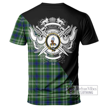 Haliburton Tartan T-Shirt with Family Crest and Military Logo Style - Tartan Vibes Clothing
