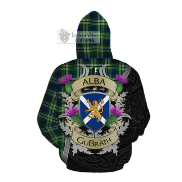 Haliburton Tartan Family Crest Cotton Hoodie Lion Rampant Royal Thistle Shield Celtic Inspired Pullover Hoodie - Tartan Vibes Clothing