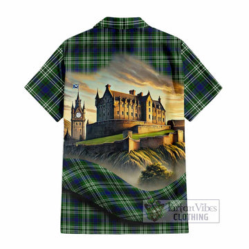 Haliburton Tartan Family Crest Hawaiian Shirt with Scottish Ancient Castle Style - Tartan Vibes Clothing