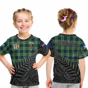 Tartan Vibes Clothing Haliburton Crest Tartan Kid T-Shirt with New Zealand Silver Fern Half Style