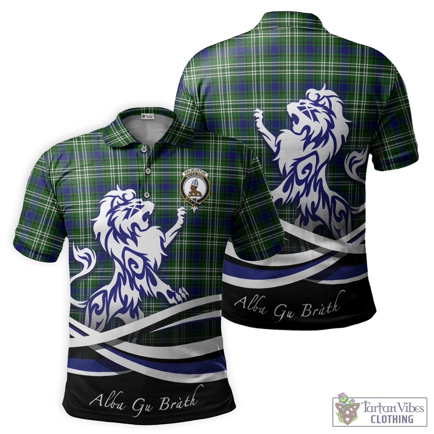 Haliburton Tartan Polo Shirt with Alba Gu Brath Regal Lion Emblem - Tartan Vibes Clothing