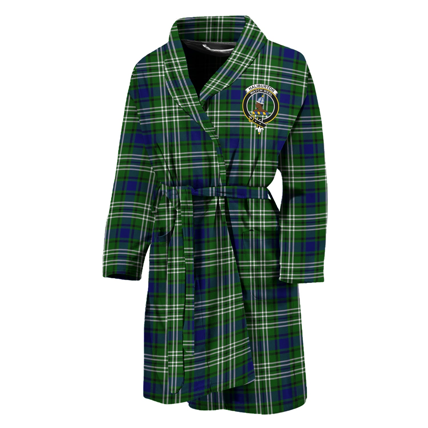 Haliburton Tartan Bathrobe with Family Crest Unisex M - Tartan Vibes Clothing