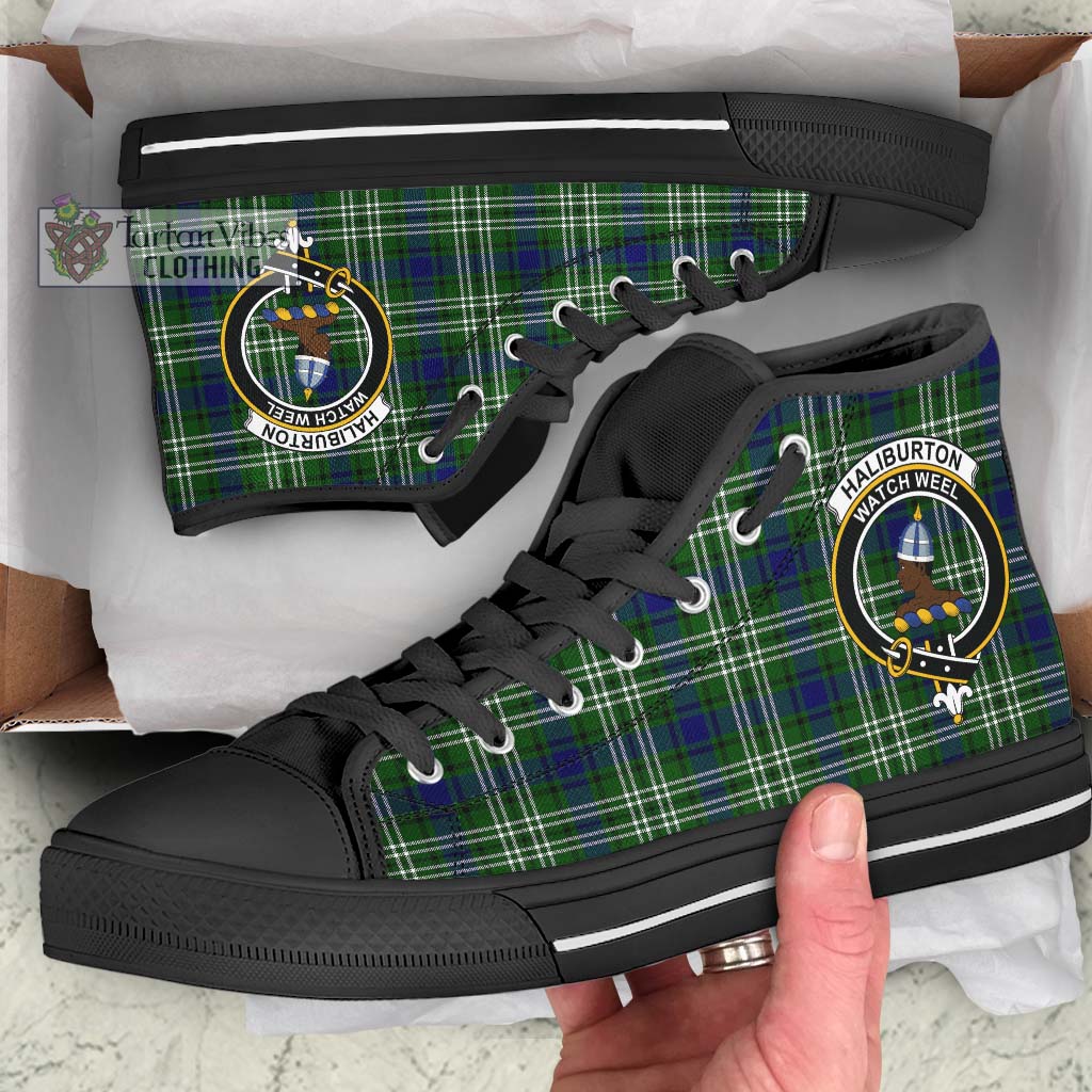 Haliburton Tartan High Top Shoes with Family Crest - Tartan Vibes Clothing