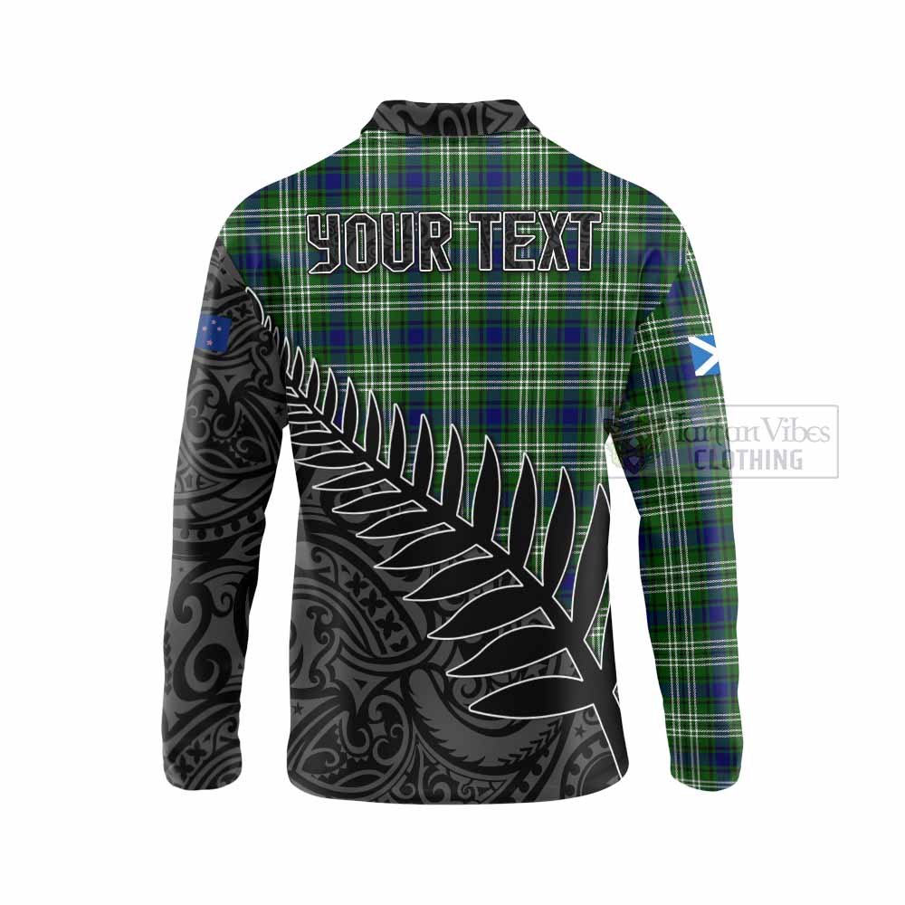 Tartan Vibes Clothing Haliburton Crest Tartan Long Sleeve Polo Shirt with New Zealand Silver Fern Half Style