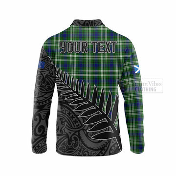Tartan Vibes Clothing Haliburton Crest Tartan Long Sleeve Polo Shirt with New Zealand Silver Fern Half Style