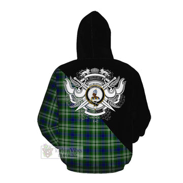 Haliburton Tartan Cotton Hoodie with Family Crest and Military Logo Style Pullover Hoodie - Tartan Vibes Clothing