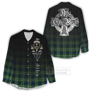 Haliburton Tartan Women's Casual Shirt Featuring Alba Gu Brath Family Crest Celtic Inspired - Tartan Vibes Clothing