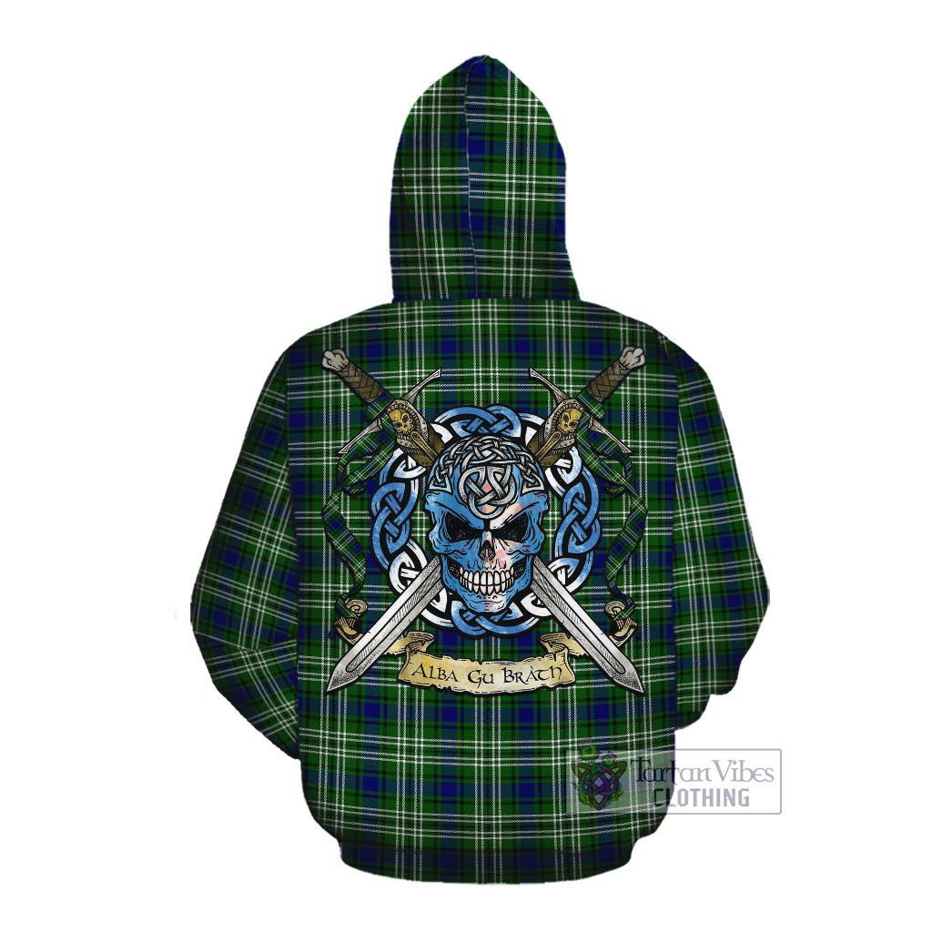 Haliburton Tartan Cotton Hoodie with Family Crest Celtic Skull Style Pullover Hoodie - Tartan Vibes Clothing