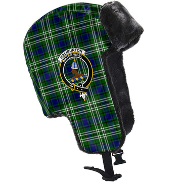 Haliburton Tartan Winter Trapper Hat with Family Crest - Tartan Vibes Clothing