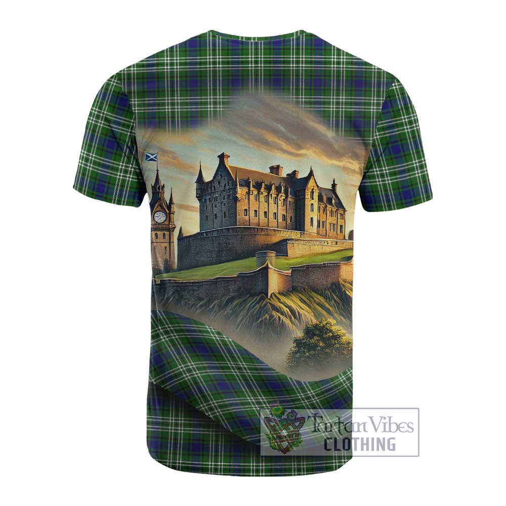 Tartan Vibes Clothing Haliburton Tartan Family Crest Cotton T-shirt with Scottish Ancient Castle Style