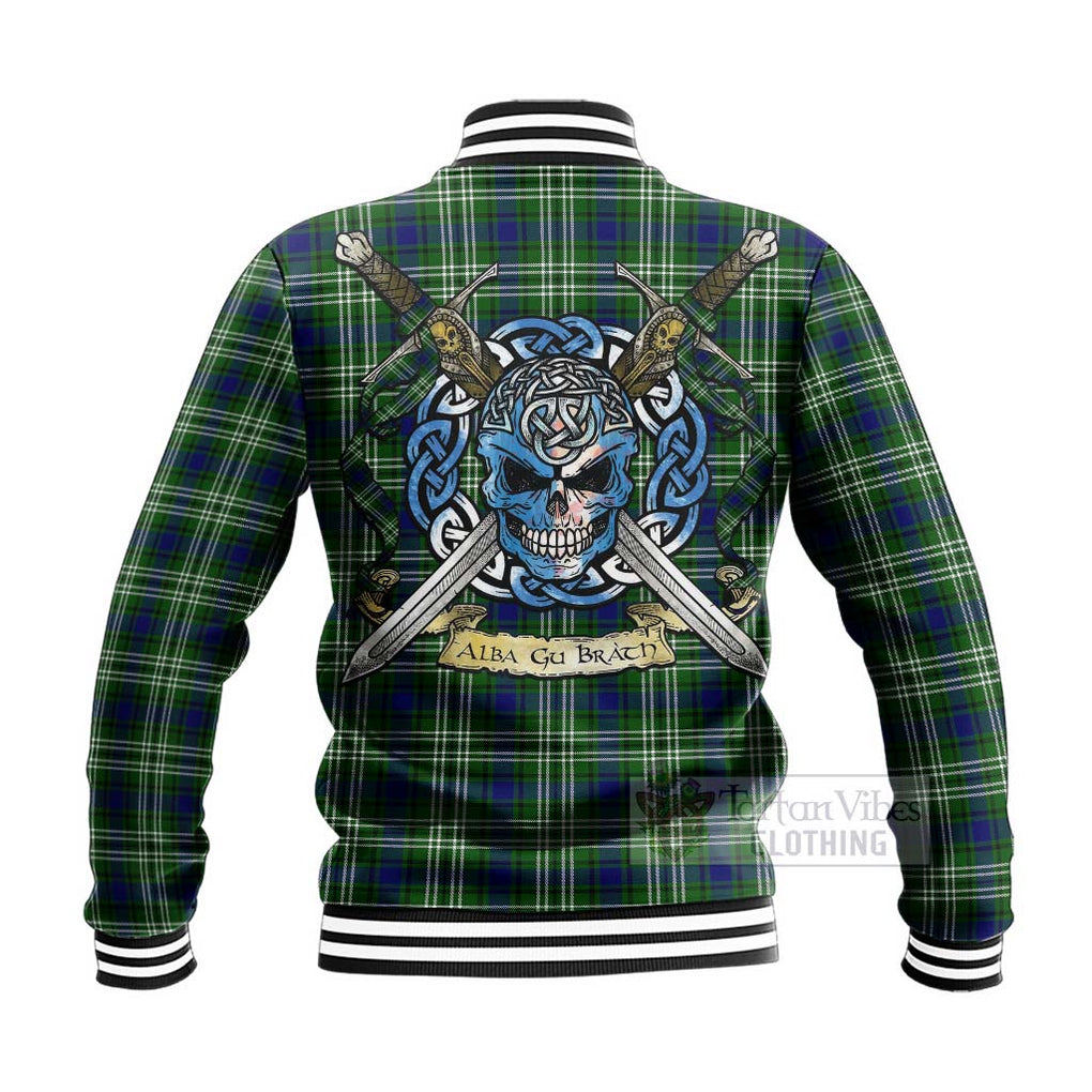 Haliburton Tartan Baseball Jacket with Family Crest Celtic Skull Style - Tartan Vibes Clothing