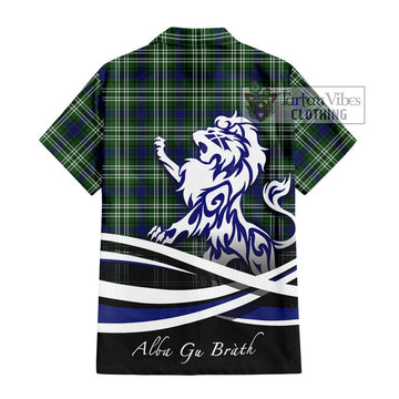 Haliburton Tartan Hawaiian Shirt with Alba Gu Brath Regal Lion Emblem - Tartan Vibes Clothing