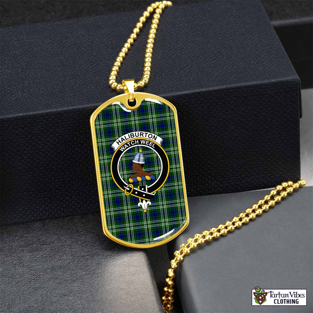 Haliburton Tartan Dog Tag Necklace with Family Crest Gold No - Tartan Vibes Clothing