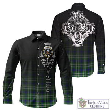 Haliburton Tartan Long Sleeve Button Up Featuring Alba Gu Brath Family Crest Celtic Inspired - Tartan Vibes Clothing