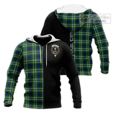 Haliburton Tartan Knitted Hoodie with Family Crest and Half Of Me Style Unisex Knitted Zip Hoodie - Tartan Vibes Clothing