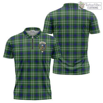 Haliburton Tartan Zipper Polo Shirt with Family Crest - Tartan Vibes Clothing