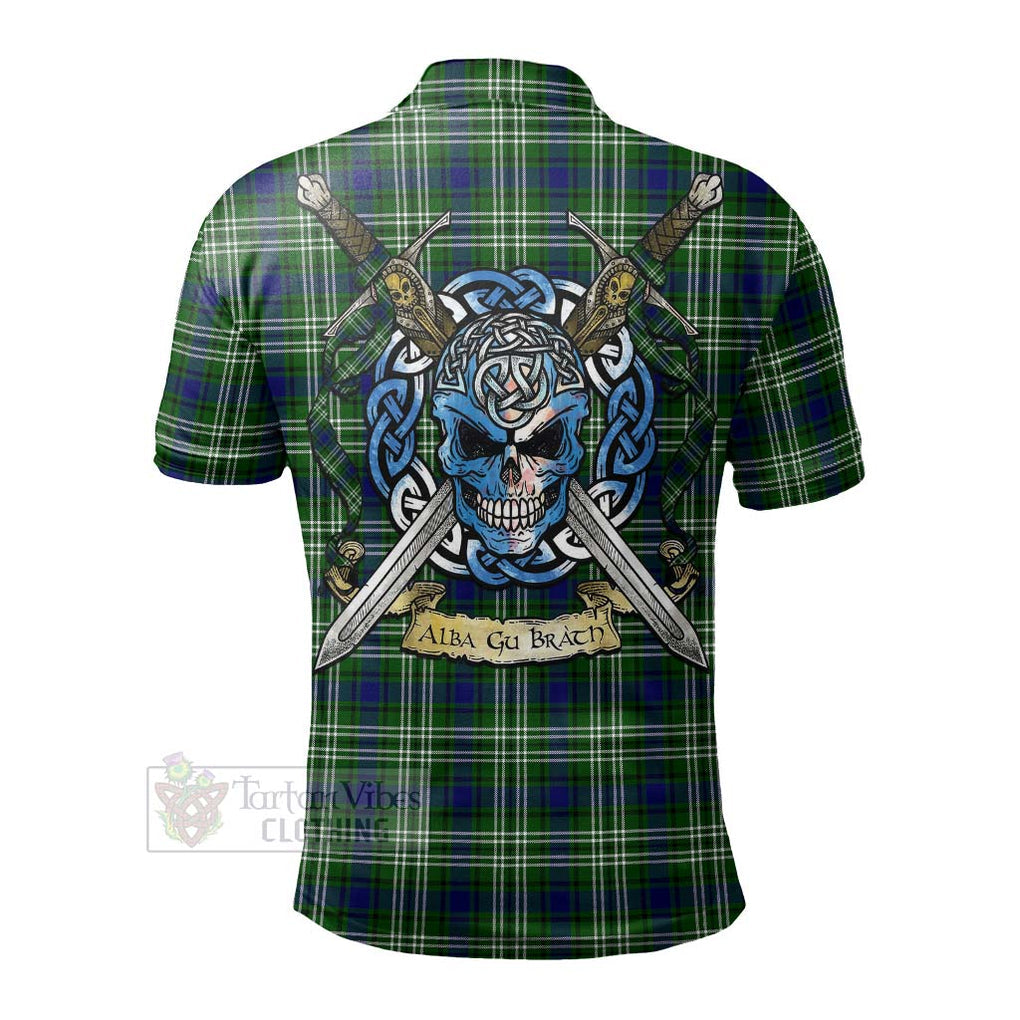 Haliburton Tartan Polo Shirt with Family Crest Celtic Skull Style - Tartan Vibes Clothing